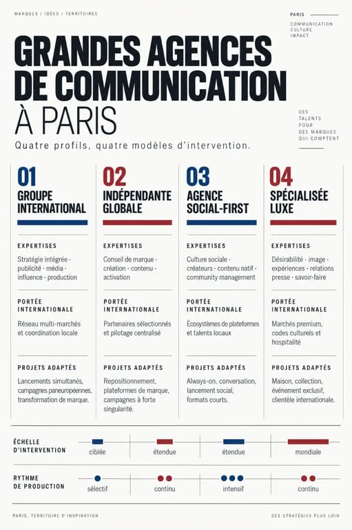 Infographie sur les grandes agences de communication à Paris et leurs profils