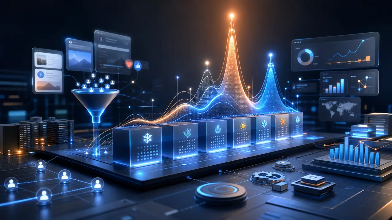 Illustration d'une grille marketing futuriste avec graphiques de performance en vert néon